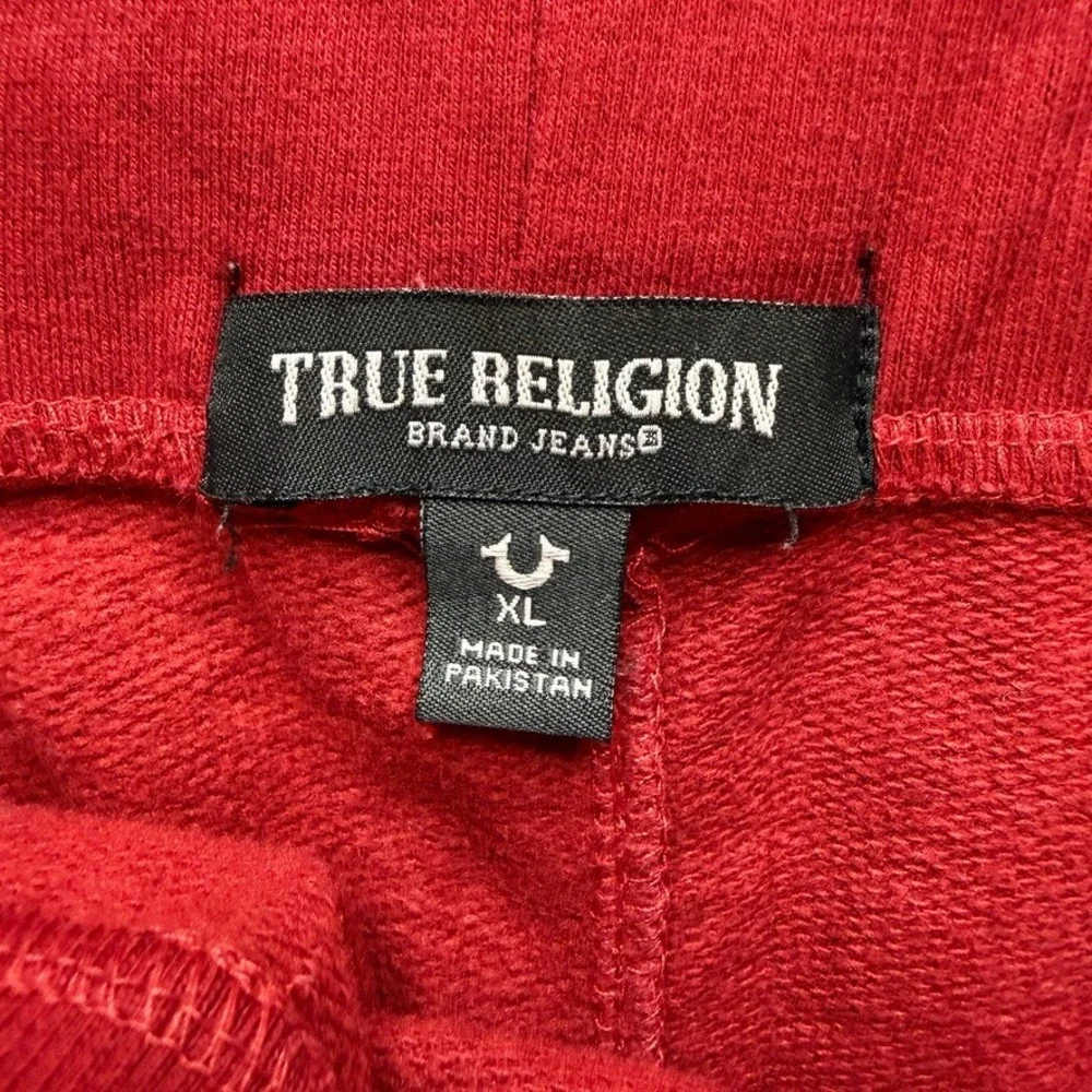 True Religion Jogger Sweatpants Tapered Fleece XL Red Horseshoe Logo Athletic